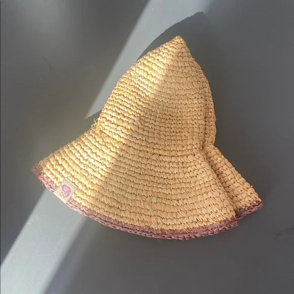 Mountain Hardwear Natural Raffia Straw Sun Hat Sz L Brown Trim Packable Vacation - Picture 6 of 6